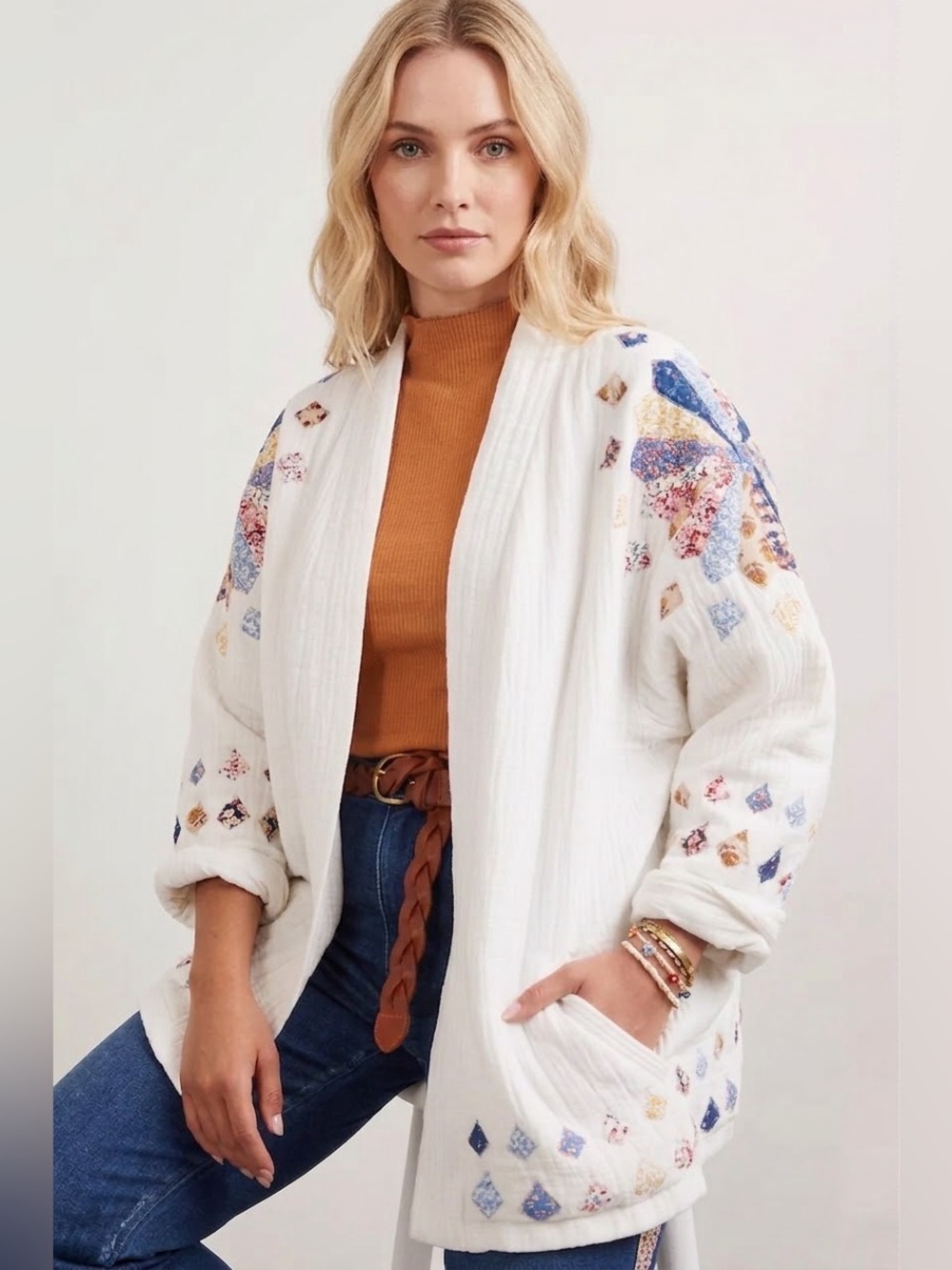 Anthropologie Quilted Oversized Patchwork 100% Cotton Gauzy Cottagecore Jacket